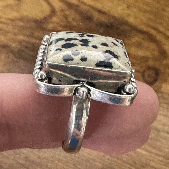 Dalmatian Jasper ring 925 sterling silver - size 8.5 - Picture 3 of 7